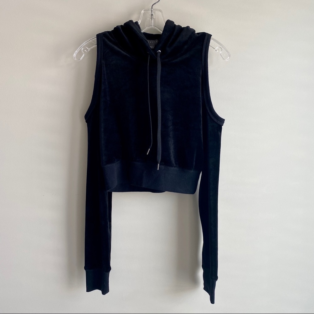 Highline Collective Black Velour Cropped Hoodie | Size XS